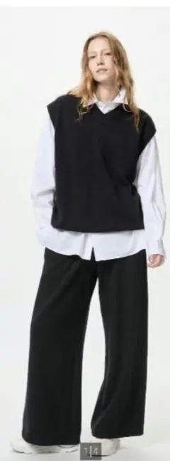 UNIQLO スウェットワイドパンツ 丈長め ブラック ユニセックス 男女兼用