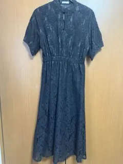 merlot plus 黒 総レース 半袖　チャイナ　ロングワンピース