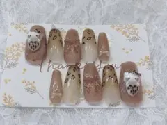 秋 冬 ヒョウ柄 ネイルチップ