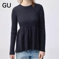 GU ペプラムニット 長袖 ブラック