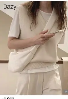 SHEIN Dazy アイボリー Vネックニットベスト