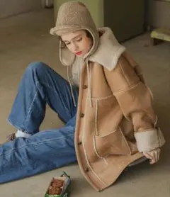 【forksy.】ボアパイピング フェイクムートン ミディアムジャケット