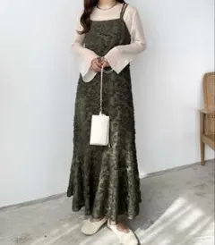 callautia ジャガードキャミワンピース JUNOAH グリーン 花柄 春
