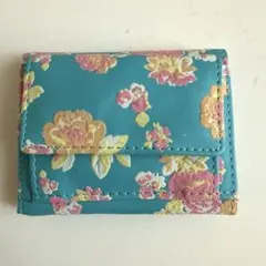 【新品未使用】大人可愛い♪ 花柄 三つ折り財布 ターコイズブルー コンパクト