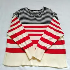 ikka ボーダー柄 長袖セーター Lサイズ ストライプ 薄手 カジュアル 白