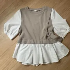 トップス キッズ　女の子　140 ベージュ ホワイト　フリル