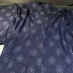 良品ビンテージ着物　小紋　紬　昭和30年代　ハンドメイド　素材リメイド　紺色