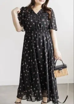 clette クレット オープンネックフラワー ワンピース 4Lブラック