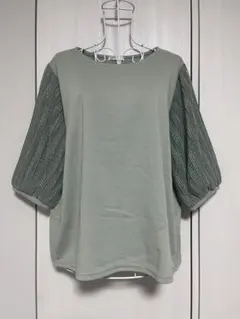 ドットチュール袖トップス(グリーン)