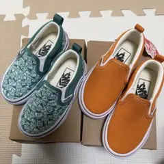 VANS スリッポン グリーン/オレンジ 2足セット14cm