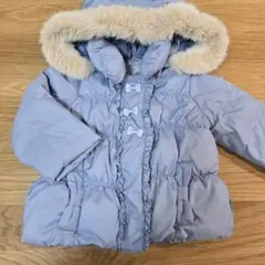 90【メゾピアノ】ライトブルー フード付きダウンジャケット リボン 水色