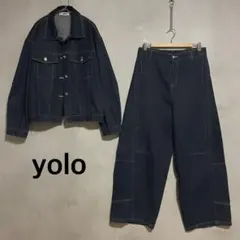 yolo デニムセットアップ　 バックデザインジャケット　ワイドパンツ