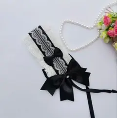 週末セール中　ヘッドドレス　白黒　ホワイトブラック　レース　リボン　コスプレ