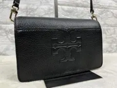 【極美品】トリーバーチ ショルダーバッグ ロゴ型押し シボ革 レザー ブラック