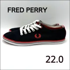 FRED PERRY キングストン ツイル スニーカー 22.0 紺赤 未使用のサムネイル