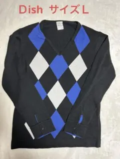 Dish アーガイル Vネックニット Lサイズ