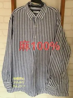 ユニクロメンズ‼️プレミアムリネンストライププルオーバーシャツ❗️麻100%‼️