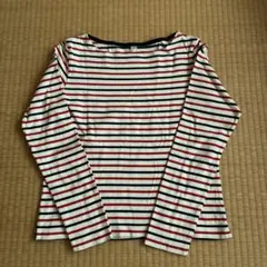 UNIQLO M 白/赤/黒 ストライプ 長袖Tシャツ