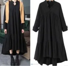 新品未使用☆黒フリル付き長袖シャツワンピース3L