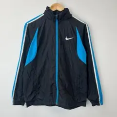 00s NIKE ナイロントラックジャケット 黒青 スウォッシュ切替 Y2K