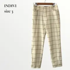 インディヴィ／サキソニーチェックストレッチパンツ ウール サイズ3 .