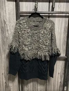 フリンジ付きカジュアルニットセーター