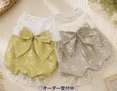 犬服 ハンドメイド⭐︎さくらんぼ柄バルーンワンピース　くすみカラー