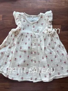 プチバトー 花柄 ワンピース ノースリーブ ベビー女の子服 12m 74cm