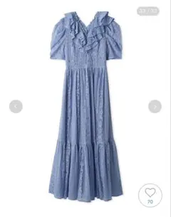 水色フリルレースマキシドレス