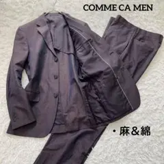 美品✨COMME CA MENコムサメンS セットアップスーツ光沢素材　赤茶系