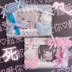 ❤︎トレカケースデコ 量産型 平成女児 ホイップデコ リボン ピンク 青 水 ペア