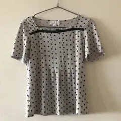 新品　クレージュ　水玉ロゴ　リボン付ギャザー　Tシャツ　カットソー 半袖 Mのサムネイル