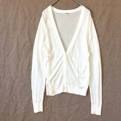 UNIQLO ユニクロ／カーディガン M 長袖 Vネック 透け感 ホワイト 白