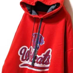 ワイルドキャッツ ロゴ スウェットパーカー レッド 赤 古着