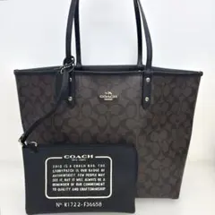 COACH F36658 トートバッグ リバーシブル PVC ブラウン ポーチ付