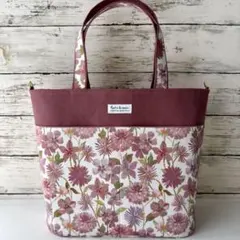 ☆リバティ フローラル・レターズ／外ポケット付きトートバッグ/ハンドメイド☆