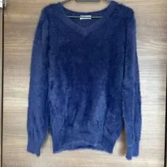 ドレスキップ　ネイビー Vネック セーター 長袖　Mサイズ　シャギーニット