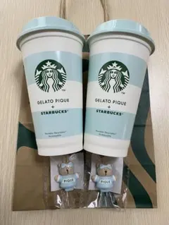 新品 スタバ＆ジェラートピケ ベアチャーム付 ステンレスボトル ミント