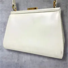 オールドグッチ GUCCI ハンドバッグ レザー ホワイト ゴールド金具