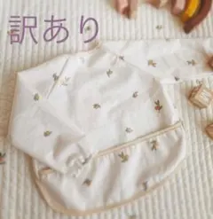 【訳あり】韓国子供服　お食事エプロン　長袖　オリーブ