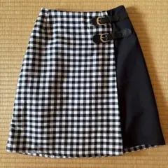 INGNI. イング　柄切替台形スカート　M 黒白チェック　サイドベルト