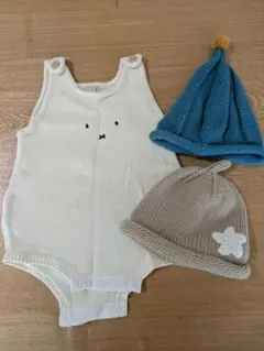 petit main　ミッフィー ロンパース　ニット帽　ベビー　3点セット