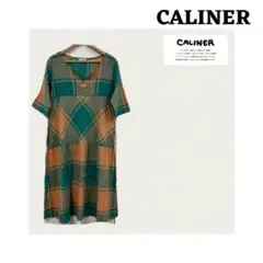 CALINER チェック柄 半袖ひざ丈ワンピースのサムネイル