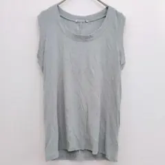 カットソー 【М】 ライトグリーン リブ編み ノースリーブ Uネック