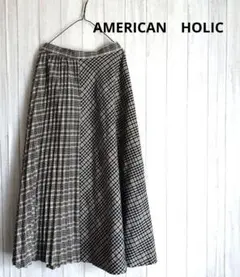 AMERICAN　HOLIC　チェック柄切替プリーツロングスカート
