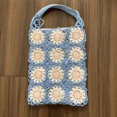 花模様のモチーフ編みハンドメイド手提げバッグ
