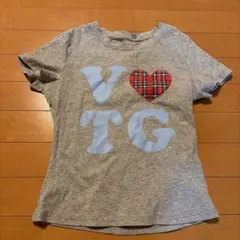VOTG ハートチェック柄 半袖Tシャツ グレー M