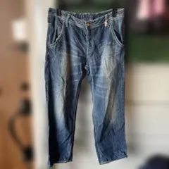 ウエストゴム 入りデニムパンツ 青