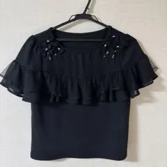 LODISPOTTO リボン付き　ブラック フリル Tシャツ Mのサムネイル