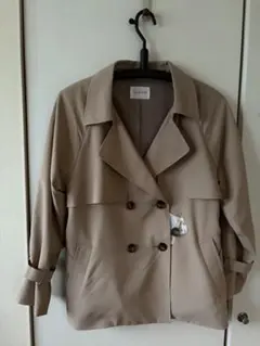ベージュ ダブルブレスト トレンチコート Lサイズ